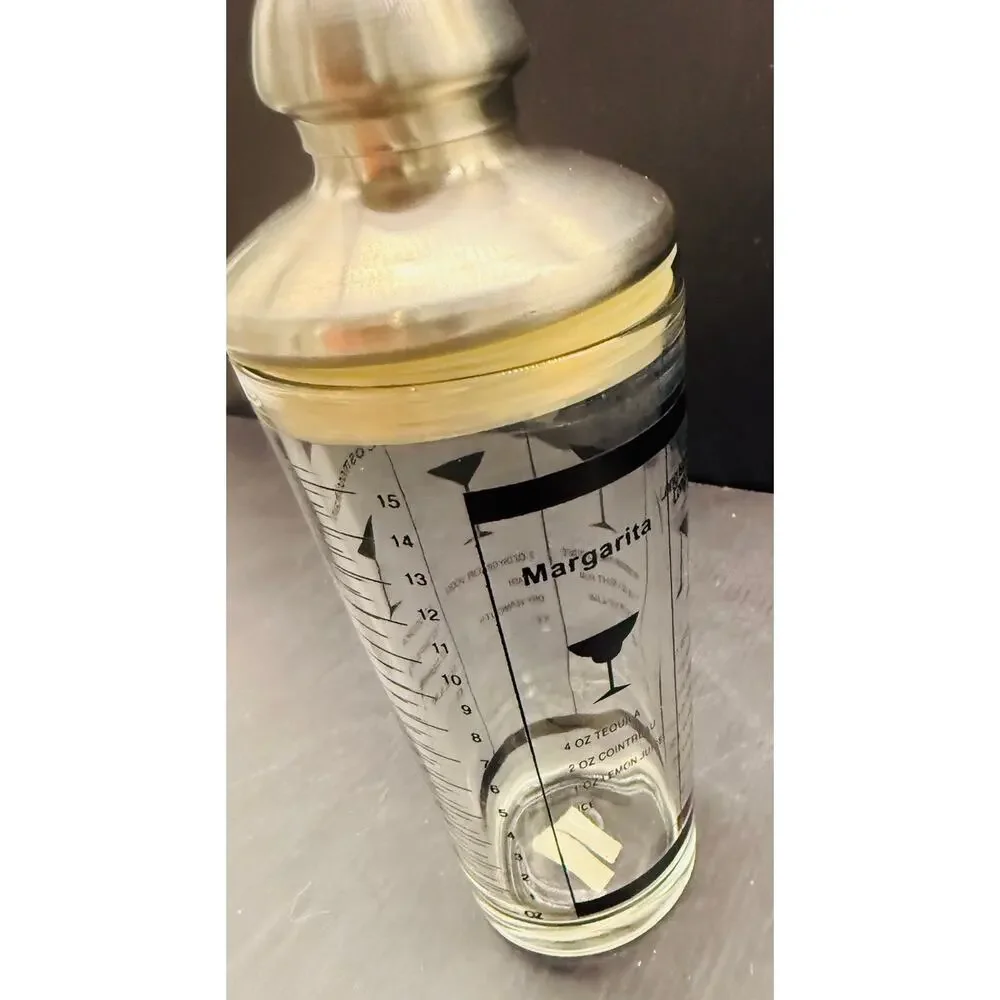 15 oz Glass Cocktail Martini Shaker Drink Mixer With Classic Recipes Metal Top